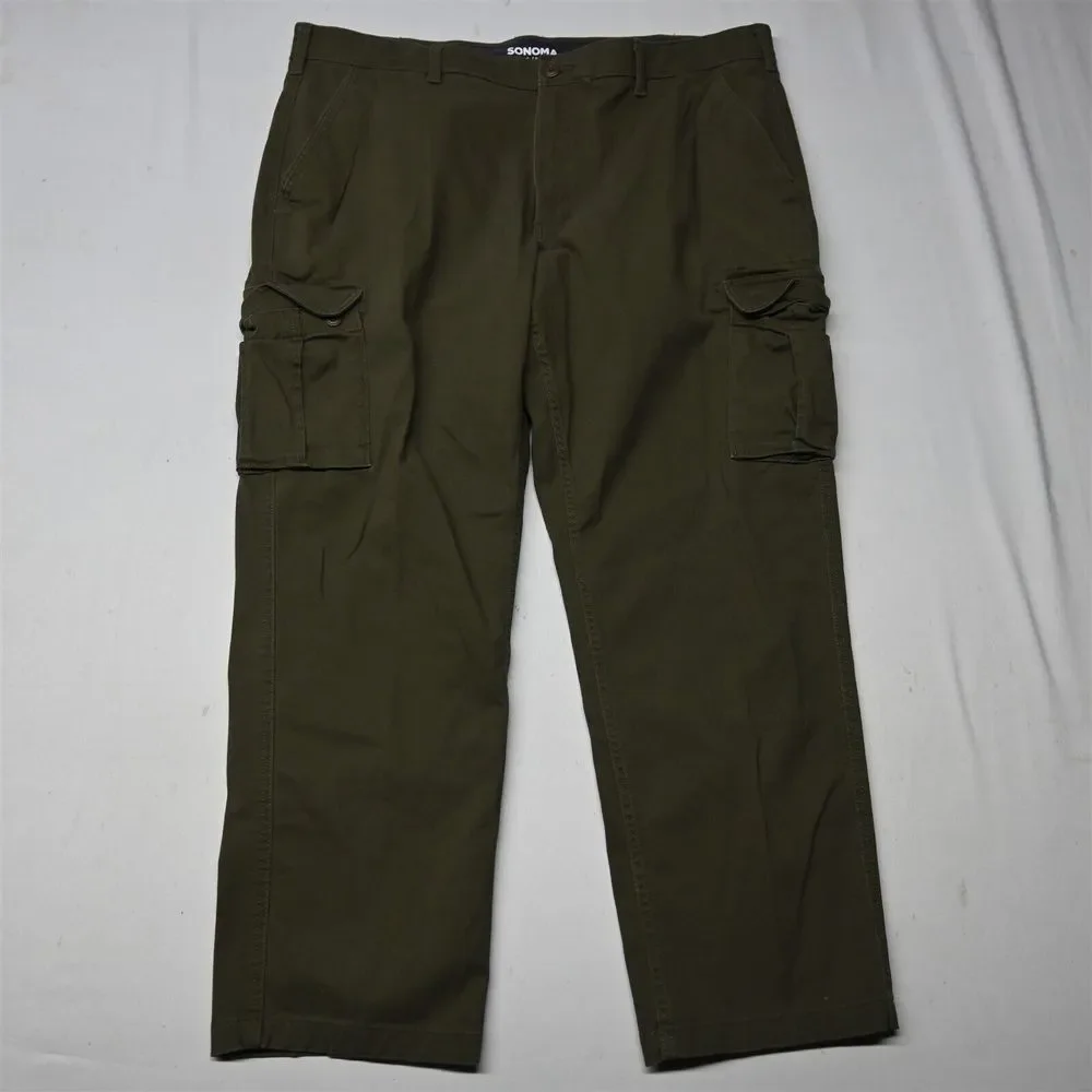 Sonoma 42x30 Dark Green Straight Flexwear Waistband Flat Front Mens Cargo Pants